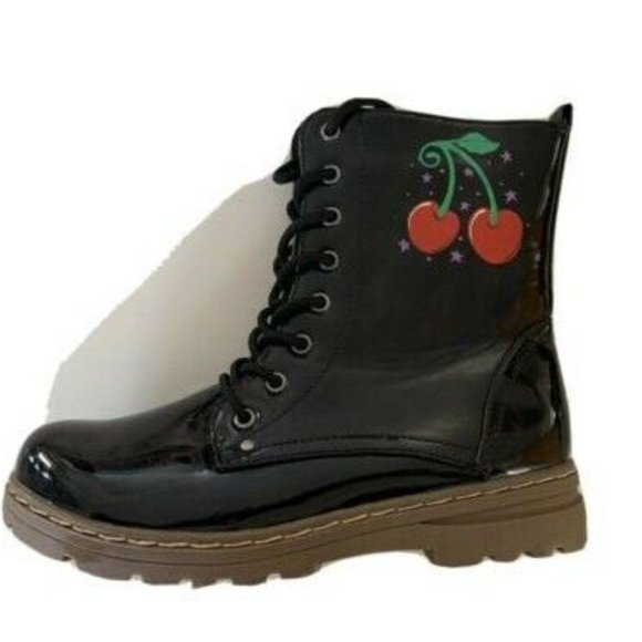 CL by Laundry Black Vinyl Hand Painted Combat Boots - Picture 2 of 5